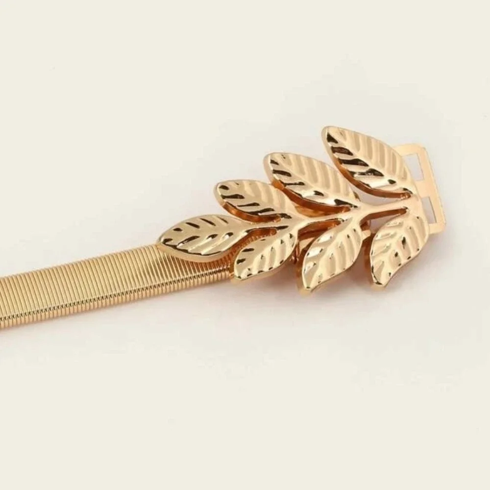 Gold metal snake stretch skinny waist belt leaf buckle Formal wedding event